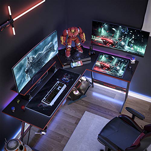 DESINO L Shaped Gaming Desk Computer Corner Desk PC Writing Table Gamer Workstation for Home Office, Black - Image 3