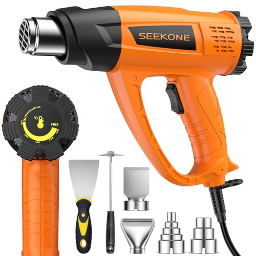 Seekone Heat Gun Kit with 2-Temperature Control (60°C - 600°C), Hot Air Fan, Hot Air Dryer, 4 Attachment Nozzles for Targeted Despeckling, Soldering and Shrinking