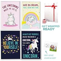 Unicorn Poster - Unicorns Wall Decor Art Set of four Posters. Inspirational and Funny Unicorn Room Decor for little Girls, Children or Teens. Cute Pictures Decorations Decal ! Perfect Bedroom Gift