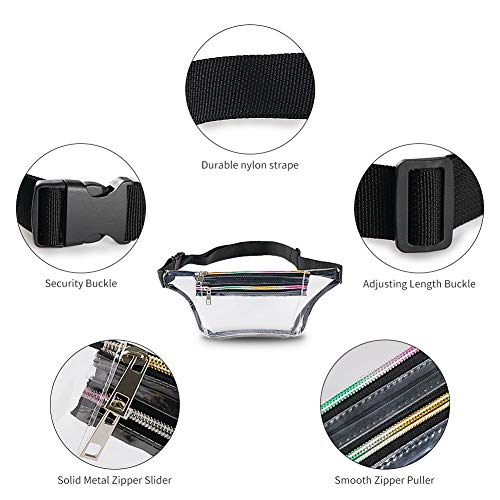 Clear Fanny Pack for Women - Waterproof Transparent Waist Pack for Men NFL & PGA & NCAA Stadium Approved Cute Clear Bag with adjustable Belt Great for Games, Concerts, Rave, Festival (B Clear Black)