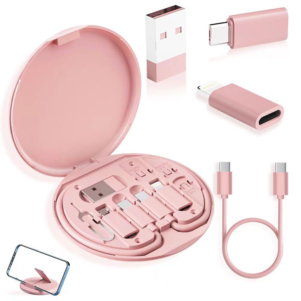Photo 1 of YANZIE USB-C Travel Adapter Kit with Storage Box and SIM Card Holder, Lightning to C and Micro-USB to C Female, Short Cable, Fast Charge for iPhone and Android