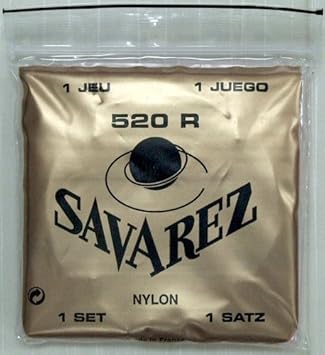 Savarez Saiten für Klassikgitarre Satz Traditional Concert 520R Standard Tension Nylon rot Bassaiten versilbert