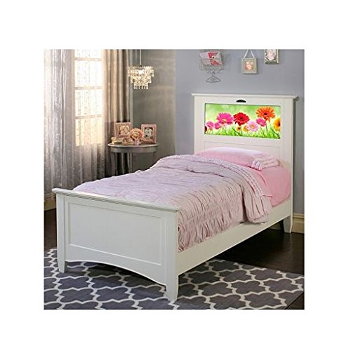 LightHeaded Beds 20250 Canterbury Twin Kids Bed with Changeable Back-Lit LED Imagery Headboard, Satin White