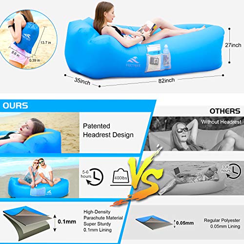 FRETREE Inflatable Lounger Air Sofa Hammock - Portable Anti-Air Leaking & Waterproof Pouch Couch and Beach Chair Camping Accessories for Parties, Travel, Camping, Picnics, Pool, Large, Blue