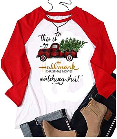 FADAZAI This Is My Hallmark Christmas Movie Watching Shirts Women 3/4 Sleeve Graphic Raglan Baseball Tees Casual Tops