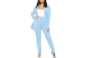 Aro Lora Women's 2 Piece Outfit Casual Solid Open Front Blazer and Pencil Pant Suits Set