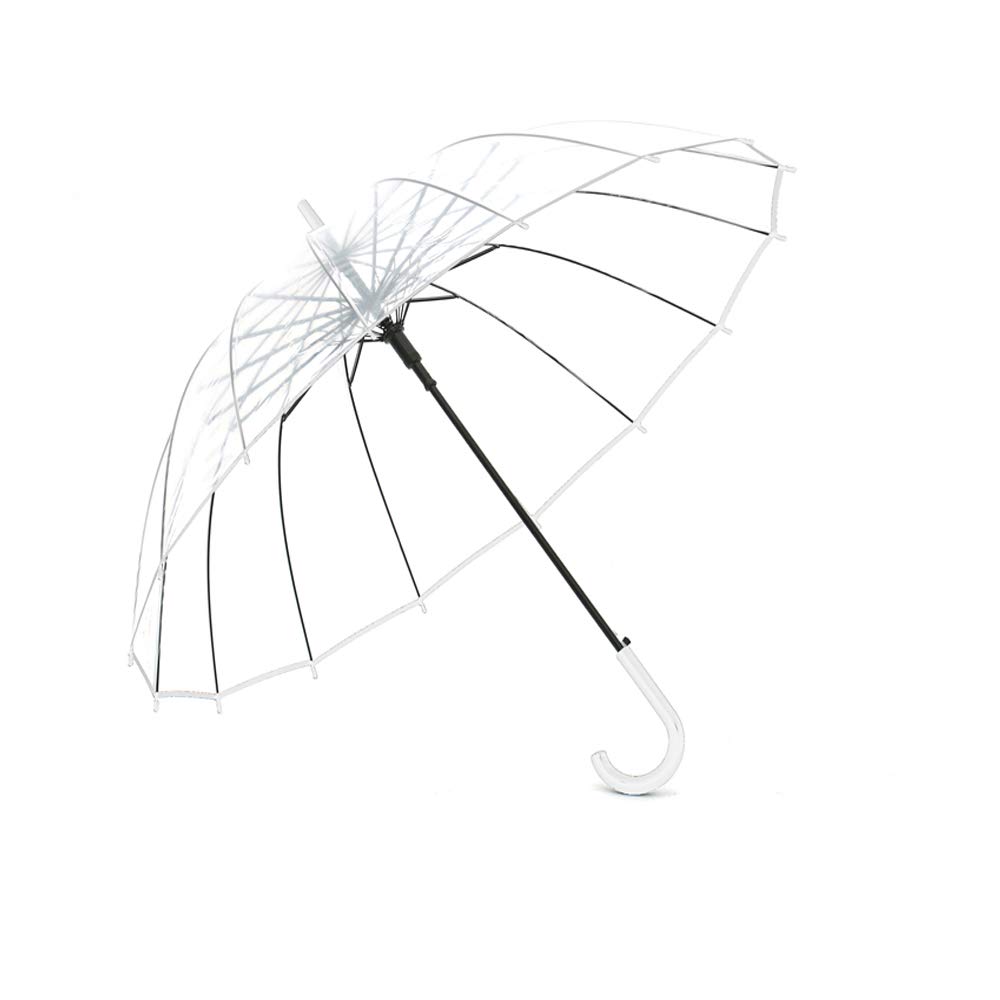 Lancoon Transparent Umbrella,16 Ribs Clear See Through Dome Umbrellas for Women,Windproof Auto Open Umbrella KS10White