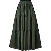 OSTOO Women's Summer Long Flowy Renaissance Skirt with Pockets - Boho High Waist A-Line Maxi Skirt