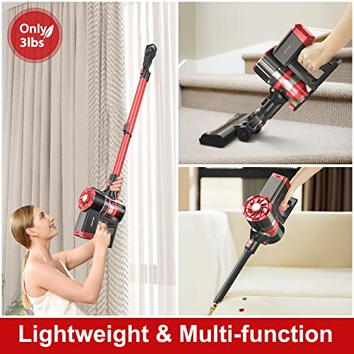 PRETTYCARE Cordless Vacuum Cleaner, Powerful Suction Stick Vacuum with 35min Long Runtime Detachable Battery, 6 in 1 Lightweight Quiet Cleaner Perfect for Hardwood Floor & Carpet Pet Hair, W100