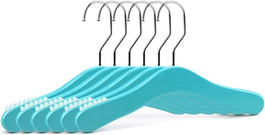 Yizhi Wooden Kids Hanger 11.8" Solid Wood Children's Coat Hanger Baby Clothes Hanger 360 Swivel Hook Non-Slip Toddler Skirt Dress Hangers (6 Pack, Blue)