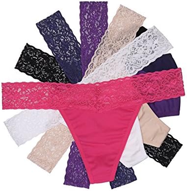 Anhoney Women's Cotton Lace Thongs Tangas Sexy Panties Underwear 6 Pack