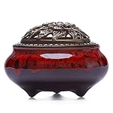 UOON Ceramic Stick Incense Burner and Cone Incense Holder Ash Catcher (Red)