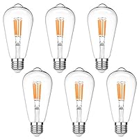 LEDERA ST64 Vintage LED Edison Bulbs Dimmable, Equivalent 60W, Warm White 2700K, Antique LED Filament Bulbs,E26 Medium Base, 600lm, 2700K Warm White, Clear Glass (6-pack)