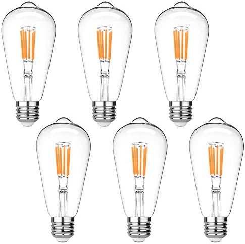 LEDERA ST64 Vintage LED Edison Bulbs Dimmable, Equivalent 60W, Warm White 2700K, Antique LED Filament Bulbs,E26 Medium Base, 600lm, 2700K Warm White, Clear Glass (6-Pack)