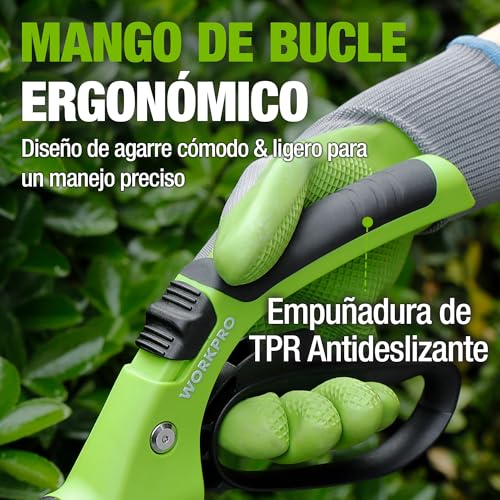 WORKPRO Tijeras Cortacésped Comfort Giratorias 360° para Diestros y Zurdos, Tijeras para Césped con 16 Posiciones de Corte, Mango Antideslizante Ergonómico, para Bordes de Jardín y Césped