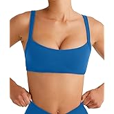 Olmlmt Wireless Padded Sports Bras for Women Adjustable Strap Square Neck Yoga Athletic Workout Crop Top