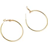 Hypoallergenic Gold Surgical Steel Hoop Earrings for Women, Lightweight 18K Gold Plated Hoop Earrings, Minimalist Thin Hoops Earring Non Tarnish, Classic Hoops Everyday Wear 30/40/50/60mm