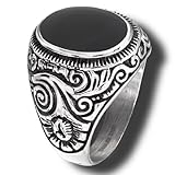 Men's 316L Stainless Steel Large Oval Jet Black Ring, Size 15