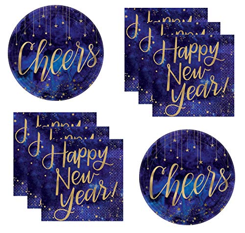 New Years Eve Metallic Plates And Matching Napkins for 24 Guests