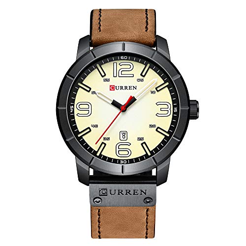 Reloj de Pulsera para Hombre, Resistente al Agua, con Calendario, Deportivo, Militar, de Piel, para Hombre