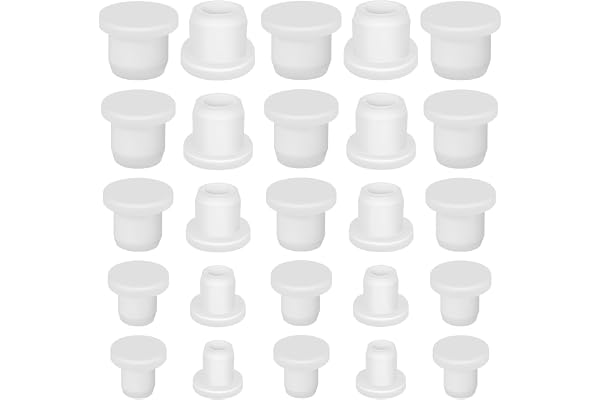 25 Pack Silicone Stoppers for Salt and Pepper Shakers, 5 Sizes | White Reusable Replacement Plugs, Fits 11 to 16mm Openings,