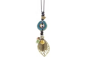Pingyongchang H&Z Bohemian Colorful Ceramic Beads Lariat Necklace, Hippie Moon Stars Ceramic Tassel Beaded Jewelry Gifts for Women