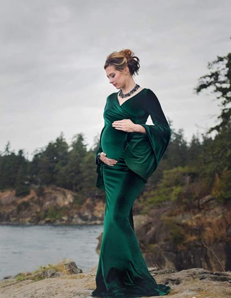 Promworld Women's Mermaid Long Sleeve Velvet Maternity Dresses for Baby Shower Photography at  Women’s Clothing store