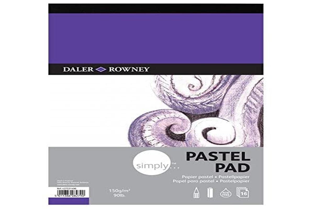 Daler-Rowney Simply Medium Grain 150gsm A3 Pastel Paper Pad, Glued 1 Side, 16 White Sheets, Ideal for Entry-Level Artists & Hobbyists
