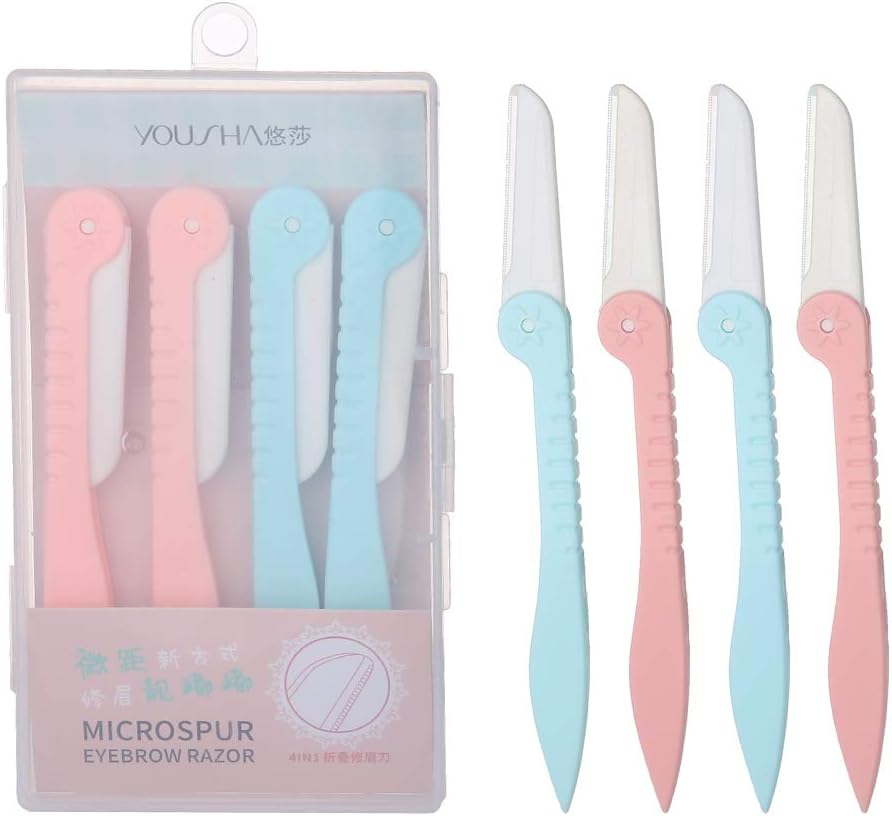 Meilamei Foldable Eyebrow Razor And Plastic Box,Facial Hair Trimmer for Women And Men, Multipurpose Exfoliating Eyebrow Shape 4PCS