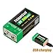 Talentcell 9V Lithium ion Battery, High Capacity 500mAh Rechargeable Li-ion Polymer Battery with Micro USB Charging Port, 1-Pack