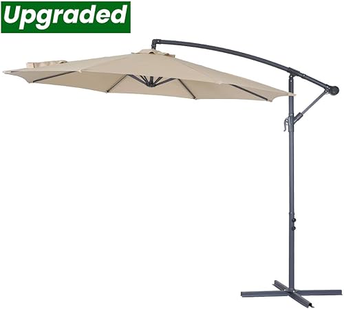 Amazon Com Crestlive Products Upgraded 10 Ft Patio Offset Cantilever Umbrella Outdoor Hanging Umbrella With Crank And Cross Base Gray Umbrella Pole And Ribs Tan Garden Outdoor
