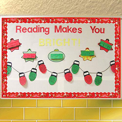 Christmas Bulletin Board Borders, Yoklili 2-Rolls Snowflakes Santa Claus Reindeer Elf Snowman Theme Scalloped Border Trim for Classroom Chalkboard Whiteboard Home Decoration, 72 ft - Thumbnail 4