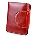 AINIMOER Women's Small Billfold Genuine Leather Tri-Fold Wallet with Zipper Pocket(Red)