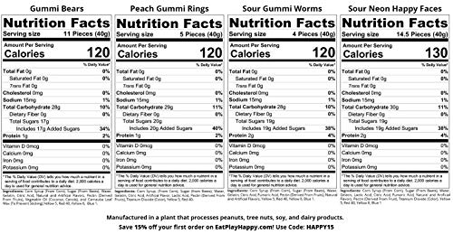 Happy Bites Gummi Favorites Party & Gift Tray - Featuring Gummi Bears, Peach Rings, Sour Neon Faces & Sour Worms - Resealable, 2.5 lbs (40 oz)