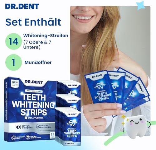 Tiras blanqueadoras de dientes profesionales, 7 tratamientos, seguras para el esmalte, blanqueamiento dental no sensible, blanqueamiento sin ningún daño, paquete de 14 tiras + abridor de boca
