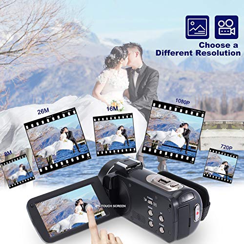 CofunKool Camcorder 1080P 26MP Video Camera WiFi Vlogging Camera for YouTube, 270° Flipping 3.0" IPS Touch Screen, IR Night Vision, with Microphone Remote Control Mini Tripod, Support USB, TV Output