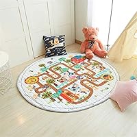 YRUGS Baby Kids Play Area Rugs, Toys Storage Organizer Cotton Soft Large Floor Mat, for Girl Boy Toddlers Bedroom Living Room Nursery Children Crawling Blanket, 5 Feet Round Carpet (Animal Maze)