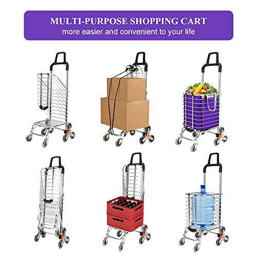 Besthls Folding Shopping Cart for Groceries, Stair Climbing Grocery Carts with Cover (Can Sit), Heavy Duty Transit Utility Cart with Rolling Swivel Wheels and Length Handle, 177 Pounds Capacity