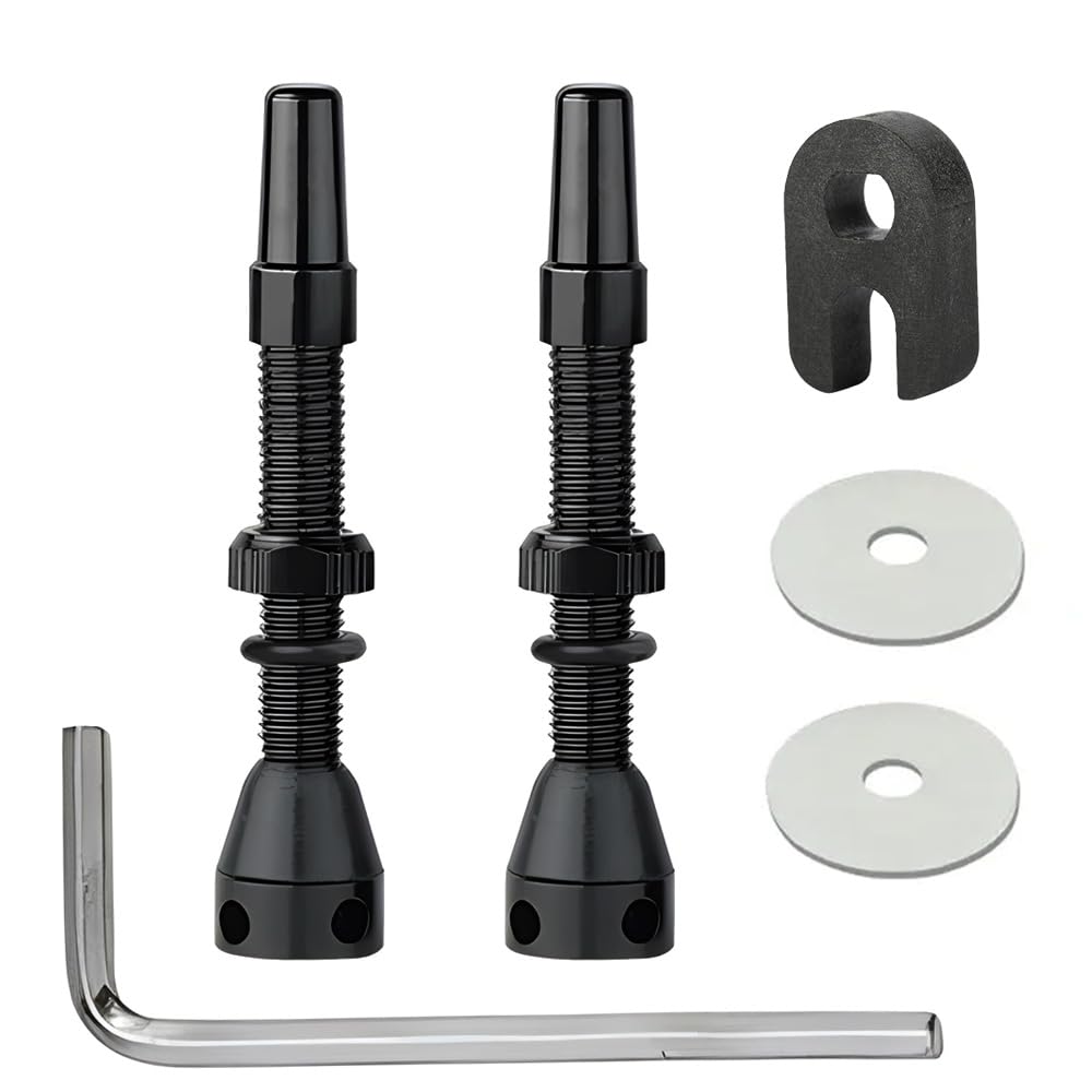 Saipor 2pcs 44mm Presta Tubeless Valve Stem Aluminum Alloy Tubeless Valves with Presta Valve Core Remover Tool and Valve Stem Caps for Tubeless Tires Road MTB Bike