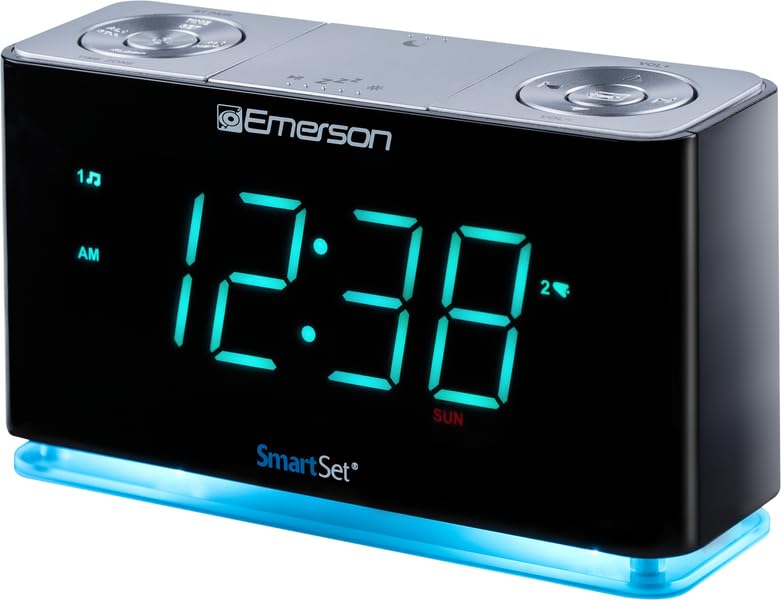 Emerson Smartset Alarm Clock Radio with Bluetooth Speaker with USB Port for iPhone/iPad/iPod/Android and Tablets, 1.4