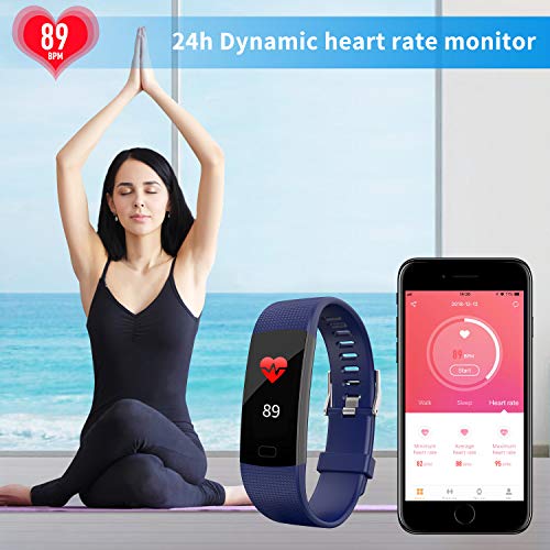 Apirka Fitness Tracker HR, Activity Tracker Watch with Heart Rate Monitor, IP67 Waterproof Pedometer. Sleep Monitor, Step Counter, Calories Counter for Women, Men, Kids (Blue)