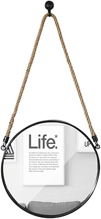 Spiegel Retro Hängespiegel mit Hanfseil Dekorativer Wandspiegel