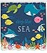 Ambesonne Cartoon Shower Curtain, Underwater Graphic Algaes Coral Reefs Turtles Fishes The Life Aquatic, Cloth Fabric Bathroom Decor Set with Hooks, 69
