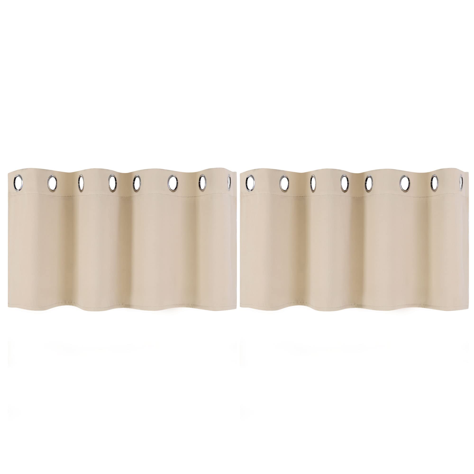 PiccoCasa Blackout Curtains 2 Panels Grommet, Beige Thermal Insulated Curtains Panel Darkening Small Window Curtains for Bedroom Living Room 52 x 18 Inch (Width x Length), 18inch Drop