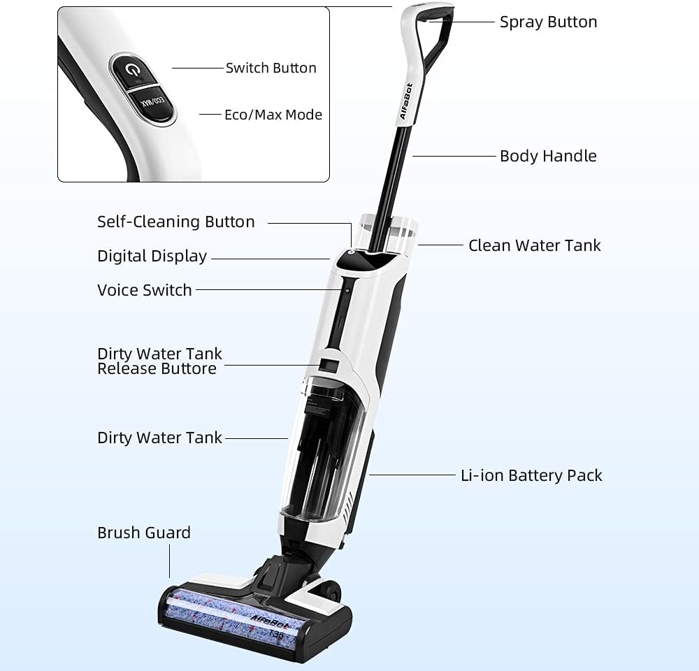 Wet Dry Vacuum, AlfaBot T36 Cordless Floor Vacuum Cleaner and Mop for Hardwood Floor & Area Rugs, Lightweight Wet-Dry Floor Cleaner with Self Cleaning, One-Step Cleaning/Voice Assistance: Home & Kitchen