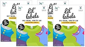 Lil' Labels Clothing Labels, Write On Name, No Iron, Washer and Dryer Safe, Kids Label for Daycare and School, Set of 4