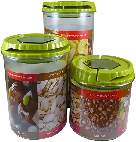 Kitchen Canisters (Set of 3, Apple Green) Decorative Food Storage Jars for Counter or Pantry - Colorful Lids Make Airtight Containers for Coffee, Tea, Sugar or Flour - BPA Free