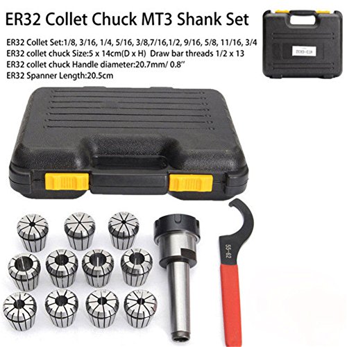 MT3 Shank With 11PC ER32 Collet Set ER32 Chuck & Spanner For Milling Machine