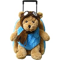 Kreative Kids Adorable Aviator Pilot Bear Rolling Backpack w/Removable Stuffed Toy & Wheels