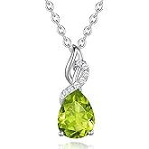 FANCIME 14K Solid White Gold Teardrop Pendant with Diamond Birthstone Necklace